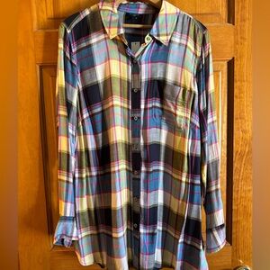 Talbots Women's Plaid Button Down Long Sleeve Yellow Pink Blue 1X BNWT